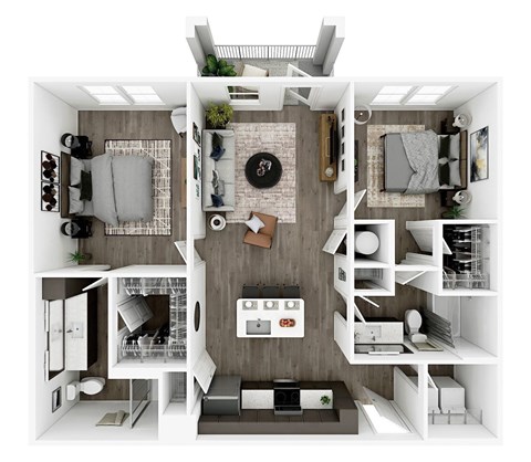 Floor plan for 2 beds, 2 baths, 1162 sqft